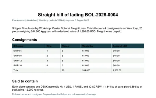 Preview of Pine Assembly Workshop: Bill of lading BOL-2026-0004 PDF