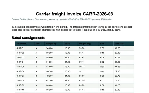 Preview of Pine Assembly Workshop: Carrier freight invoice PDF