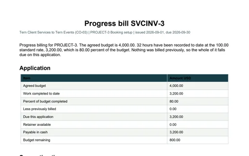 Preview of Tern Client Services: Progress bill PDF