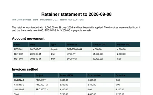 Preview of Tern Client Services: Retainer statement PDF