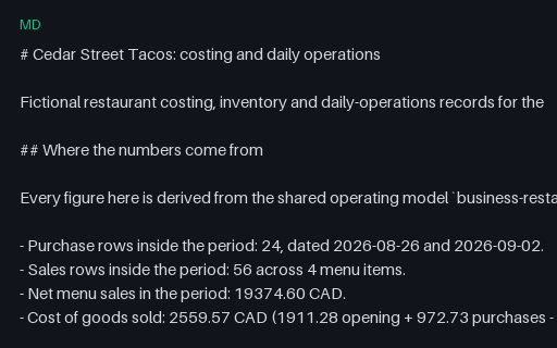 Preview of Cedar Street Tacos: Folder guide and deliberate-defect index