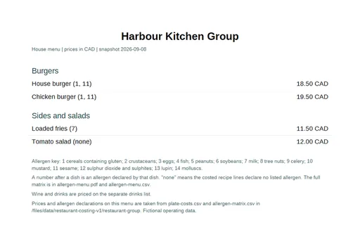 Preview of Copper Oven Bakery: Printed menu as a Word document