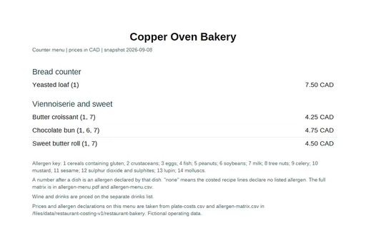 Preview of Copper Oven Bakery: Printed menu