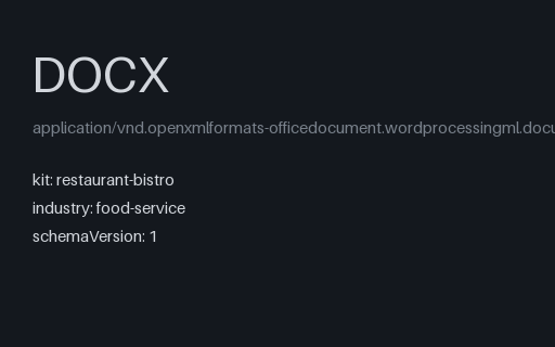 Preview of Alder Table Bistro: Printed menu as a Word document