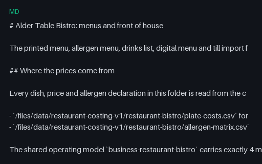 Preview of Alder Table Bistro: Menu folder guide