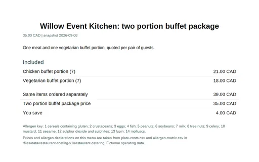 Preview of Willow Event Kitchen: Two portion buffet package