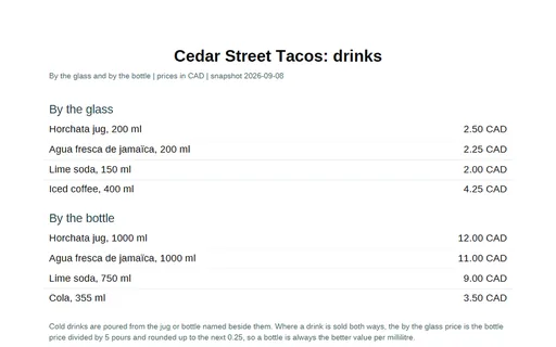 Preview of Cedar Street Tacos: Drinks list