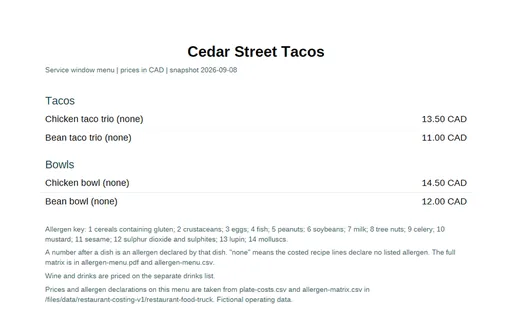 Preview of Cedar Street Tacos: Printed menu