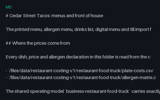 Preview of Cedar Street Tacos: Menu folder guide