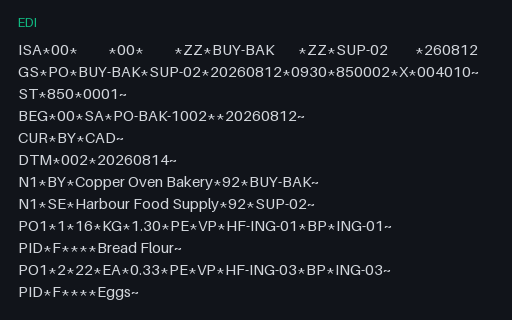 Preview of Copper Oven Bakery: ANSI X12 850 purchase order