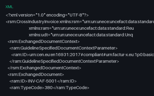 Preview of Juniper Corner Cafe: Factur-X CII invoice XML
