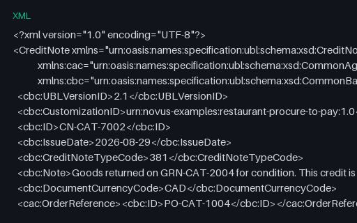 Preview of Willow Event Kitchen: UBL 2.1 credit note XML