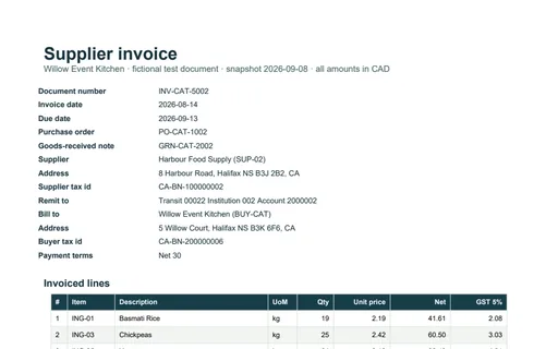 Preview of Willow Event Kitchen: Supplier invoice PDF