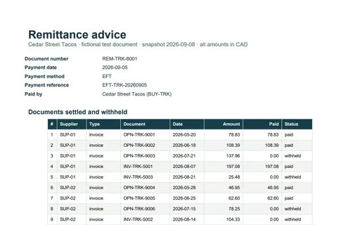 Preview of Cedar Street Tacos: Remittance advice PDF