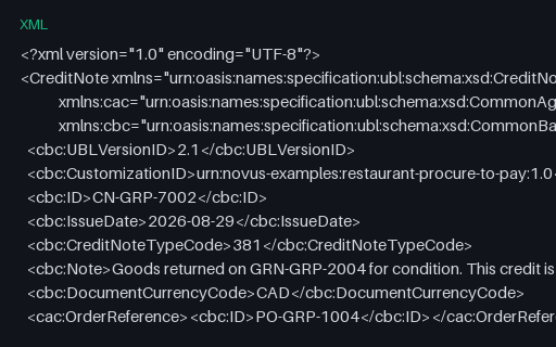 Preview of Harbour Kitchen Group: UBL 2.1 credit note XML