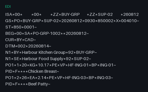 Preview of Harbour Kitchen Group: ANSI X12 850 purchase order
