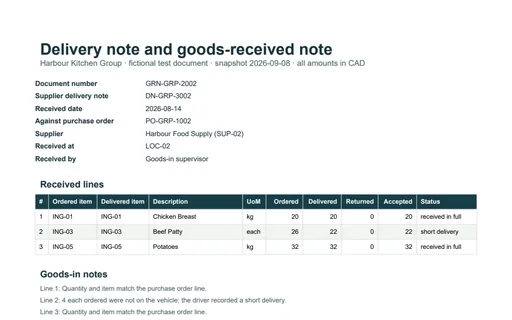 Preview of Harbour Kitchen Group: Delivery note and goods-received note PDF