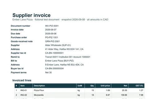 Preview of Ember Lane Pizza: Factur-X hybrid invoice PDF