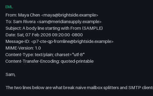 Preview of EML, Quoted-Printable: From-Line and Lone Dot