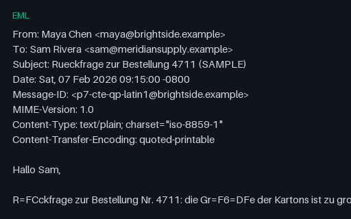Preview of EML, Quoted-Printable: ISO-8859-1 Body