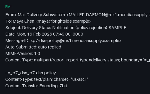 Preview of EML: DSN With a 5.7.1 Policy Rejection