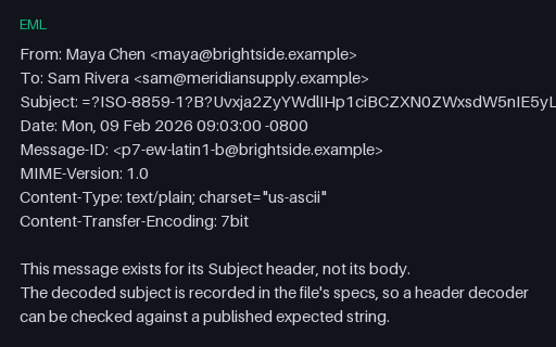 Preview of EML, RFC 2047 Subject: ISO-8859-1 'B' Encoding