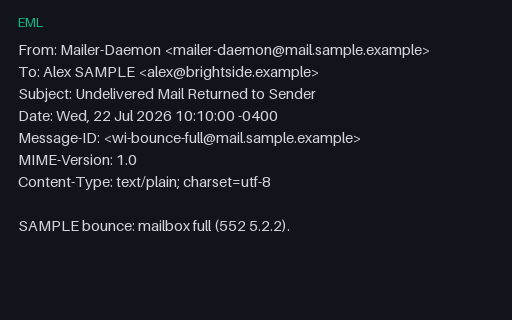 Preview of EML Delivery: Bounce Mailbox Full