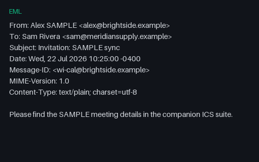 Preview of EML Delivery: Calendar Invite Note