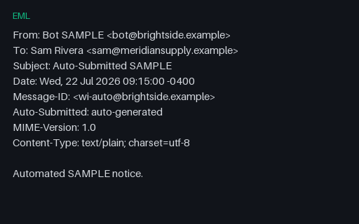 Preview of EML Header: Auto Submitted