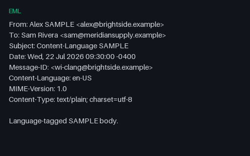 Preview of EML Header: Content Language
