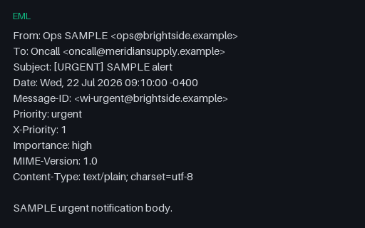 Preview of EML Header: Priority Urgent
