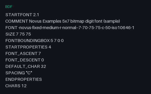 Preview of BDF: 5x7 Bitmap Font (digits)