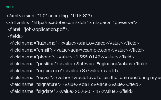 Preview of Job Application Form Data (XFDF)