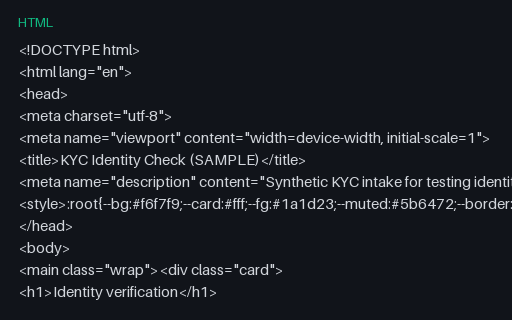 Preview of KYC Identity Verification Form (HTML)