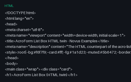 Preview of AcroForm List Box HTML Twin