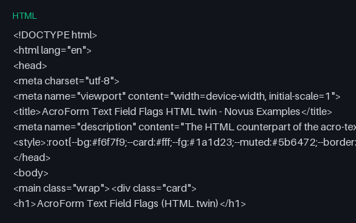 Preview of AcroForm Text Field Flags HTML Twin