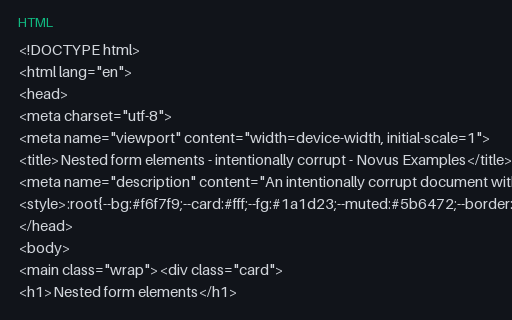 Preview of Nested Form Elements (intentionally corrupt HTML)