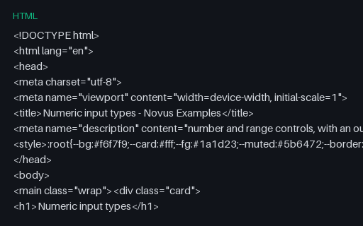 Preview of Numeric Input Types (HTML)