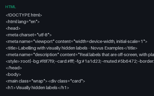 Preview of Labelling: Visually hidden labels (HTML)