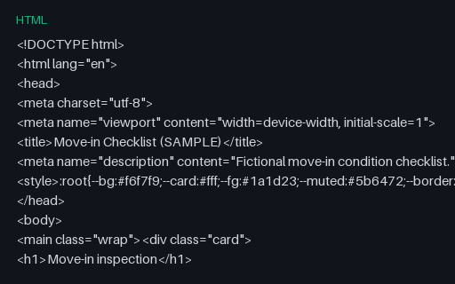 Preview of Move-in Checklist (HTML)