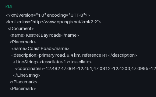 Preview of KML: LineString Placemarks With tessellate