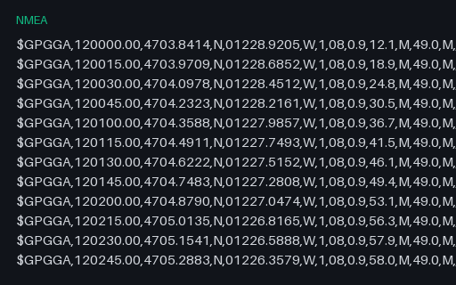 Preview of NMEA 0183: GGA Sentences Only