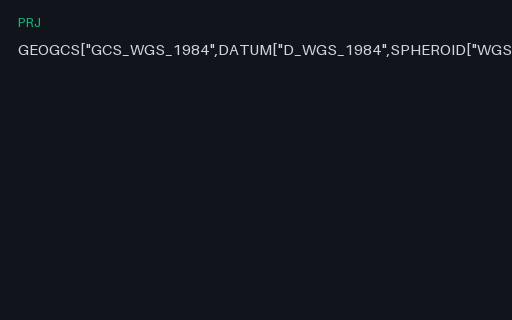 Preview of PRJ: WGS 84 Geographic in WKT 1 (Esri flavour)