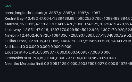Preview of Reprojection Control Points: 4326 to 3857 and 4087