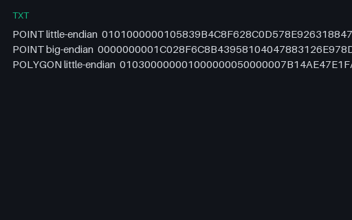 Preview of WKB: Hex Strings in Both Byte Orders