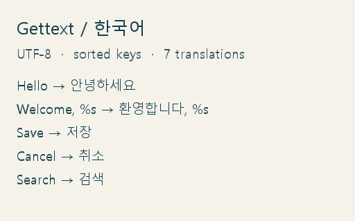 Preview of Corrected gettext MO: 한국어