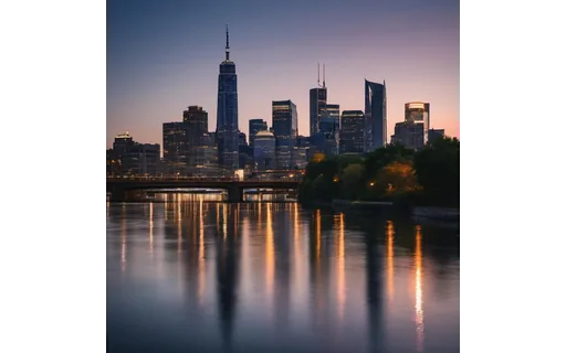 Preview of City skyline across a river at (JPEG q75)