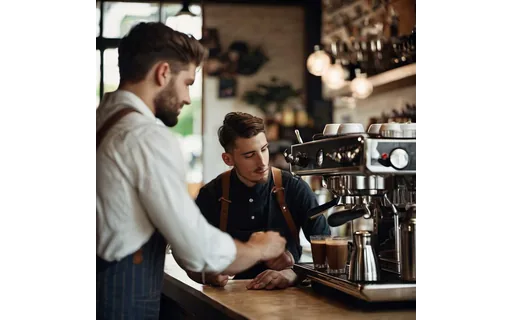 Preview of Young man barista signing to a (JPEG q50)