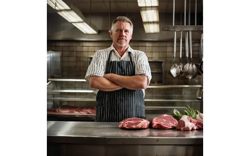 Preview of Middle aged white male butcher (WebP q85)
