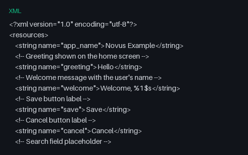 Preview of Android strings.xml: English